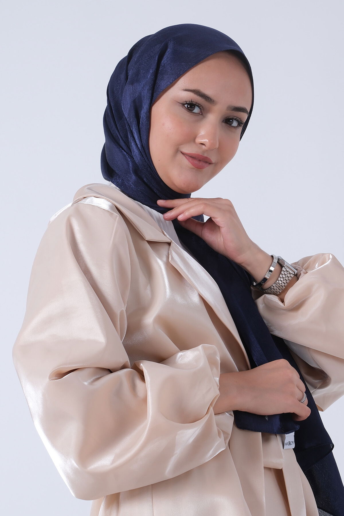 Lacivert Ahsen Jakar Şal - 2