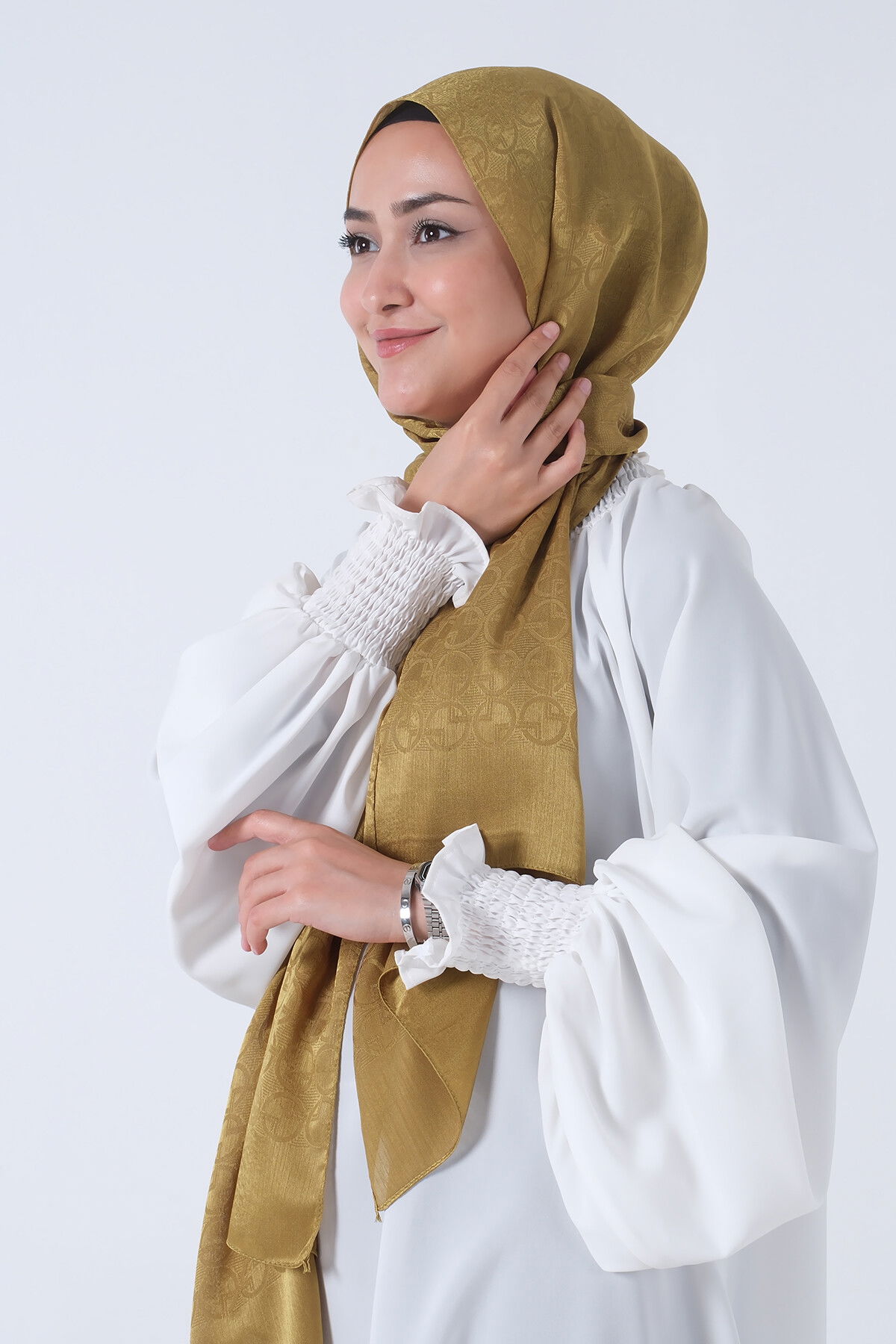 Yağ Yeşili Beyza Jakar Şal - 5